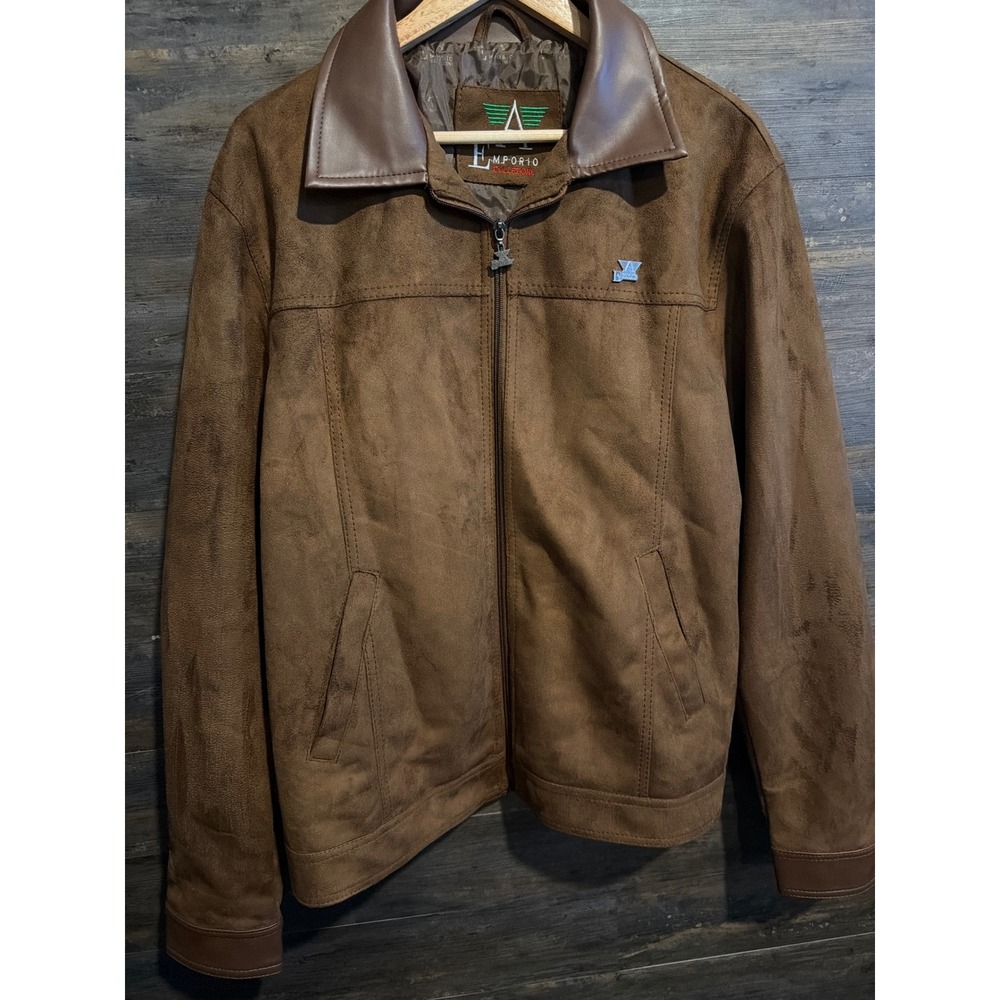 Emporio Collezione Mens Faux Suede Jacket Brown Made in Italy Zip Up Size L